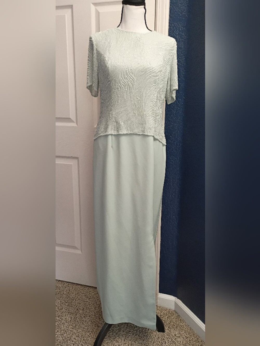 Montage by Mon Cheri Pale Mint Beaded Two-Piece Evening Dress